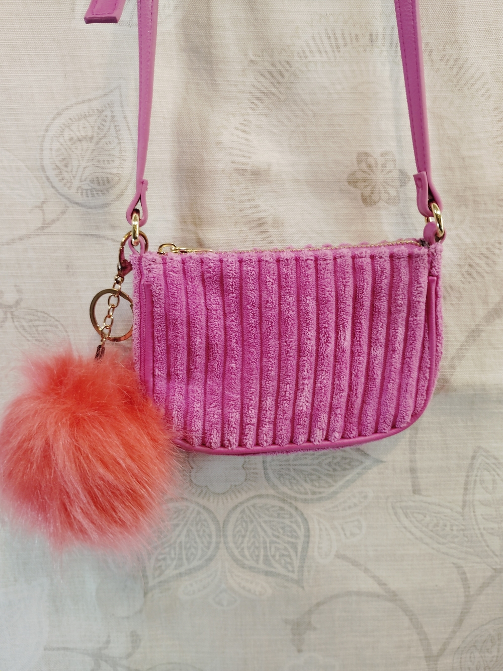 wild fable Pink Ribbed Crossbody with Coral Pom-Pom